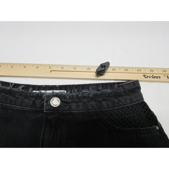 Zara basic Z1975 Denim women's black distressed mini‎ skirt with mesh, M - Picture 9 of 10